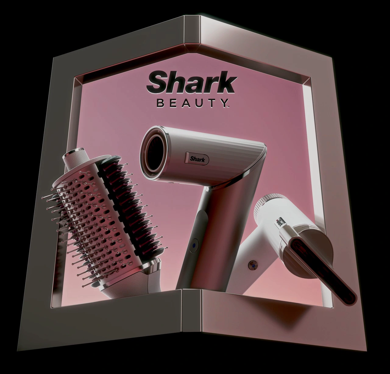 Shark Beauty product animation on a corner billboard